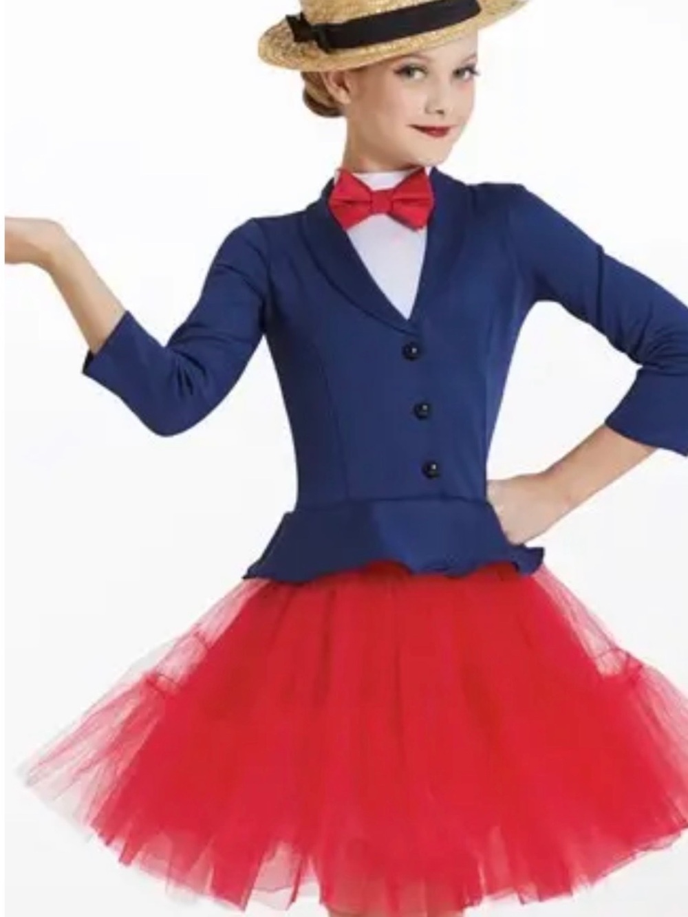 Kids Navy Blue Jacket and Red Tulle Skirt Costume with Red Bow